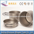 Popular de tres piezas conjunto de titanio dinner-set para la taza de pote y un tazón pequeño